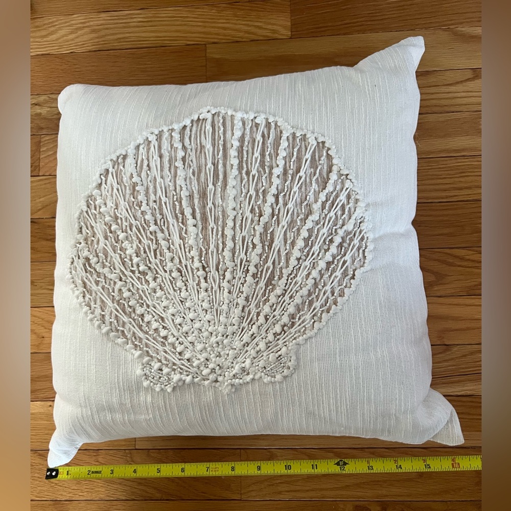 Sonoma Cream Shell Embroidered Accent Pillow 16” - Picture 2 of 6